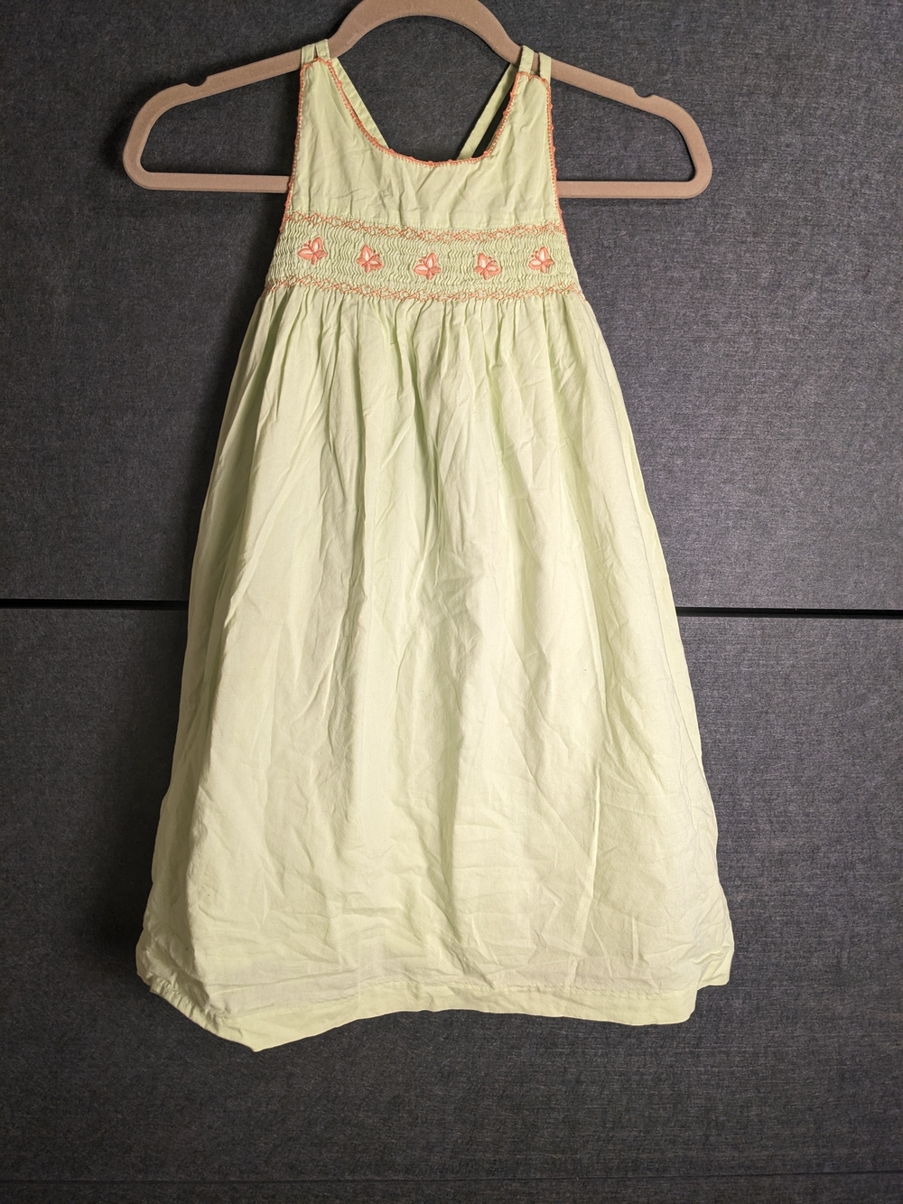Janie and Jack Pale Yellow Smocked Halter Dress with Coral Accents